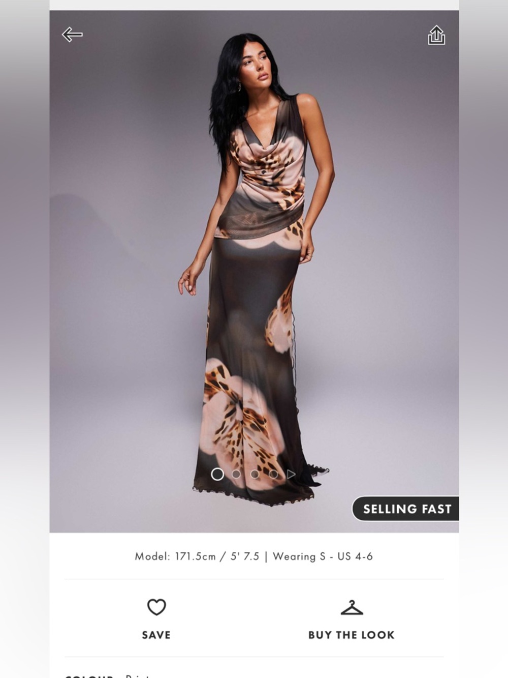 ASOS Cowl Neck Maxi Dress in Brown and Cream